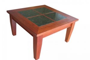 Coffeetable madefromRedgumwithgraniteinserts8